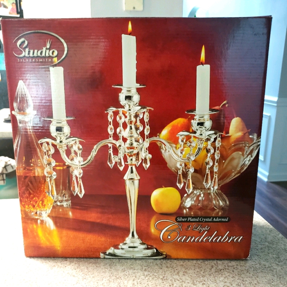 Silver Plated Crystal Adorned 3 Light Candelabra